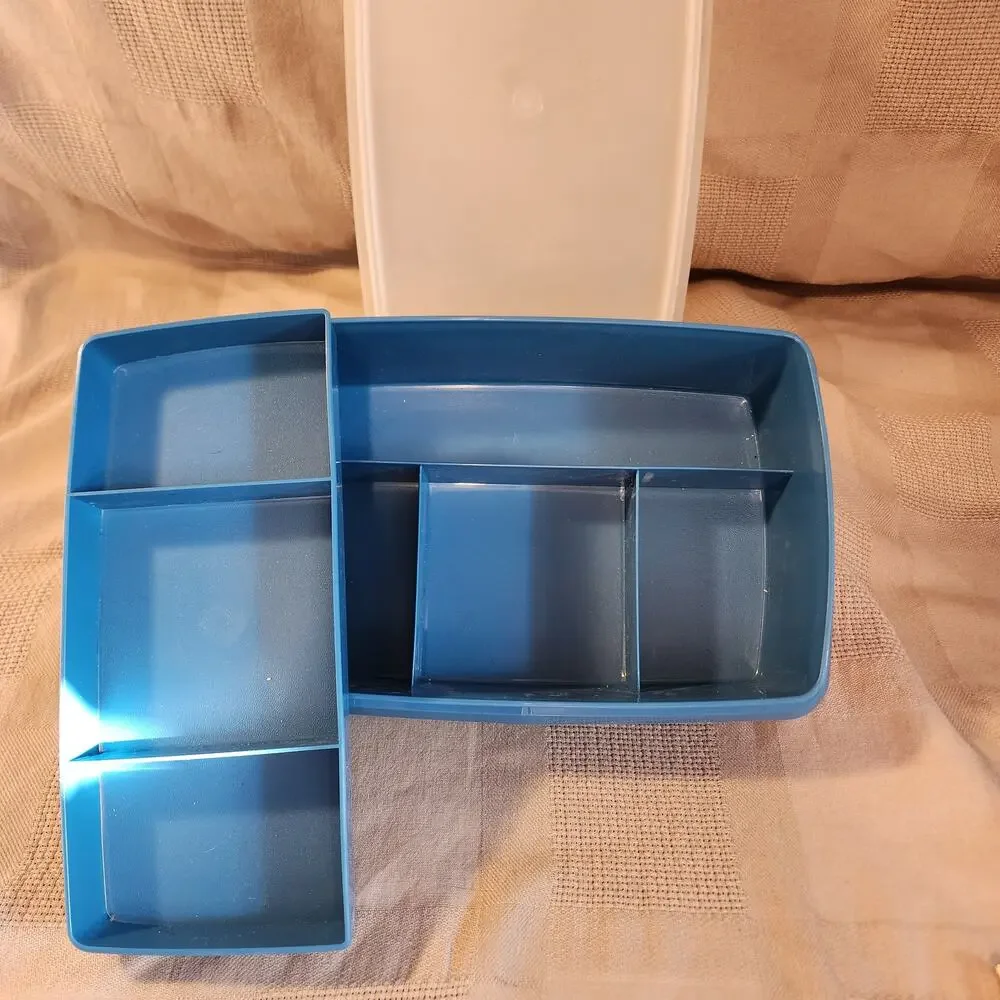 Vintage Tupperware 767 768 769 Stow-N-Go Blue Storage Container Tray Tuppercraft
